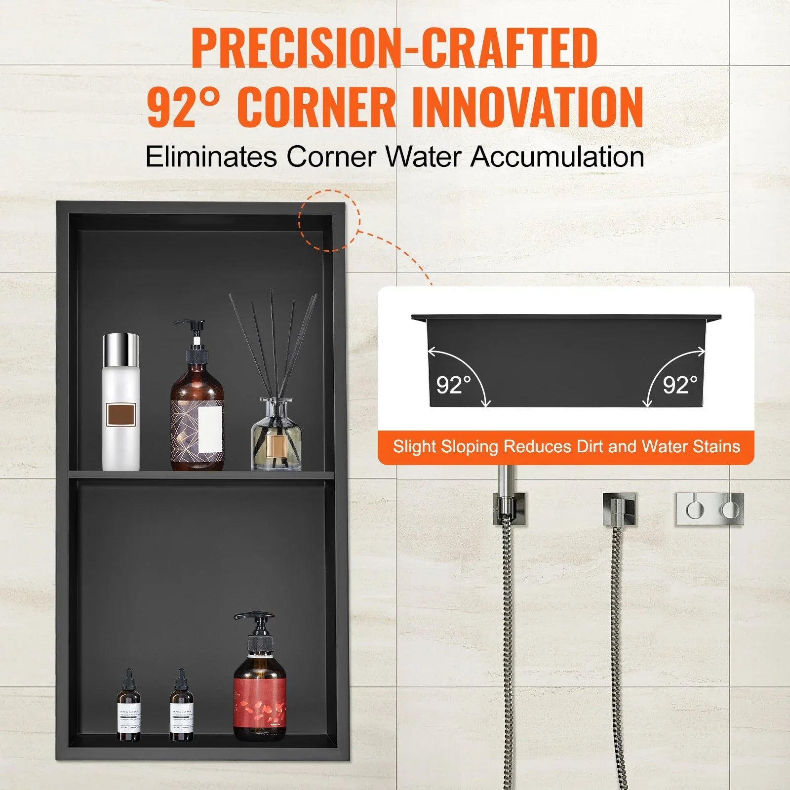 VEVOR 33.02 x 63.5 cm No Tile Shower Niche 304 Stainless Steel, Wall-Inserted Niche Recessed Double Shelves, Sealed Waterproof Rust-Resistant Modern Niche for Shower or Soap Storage Bathroom - Mekamart Australia