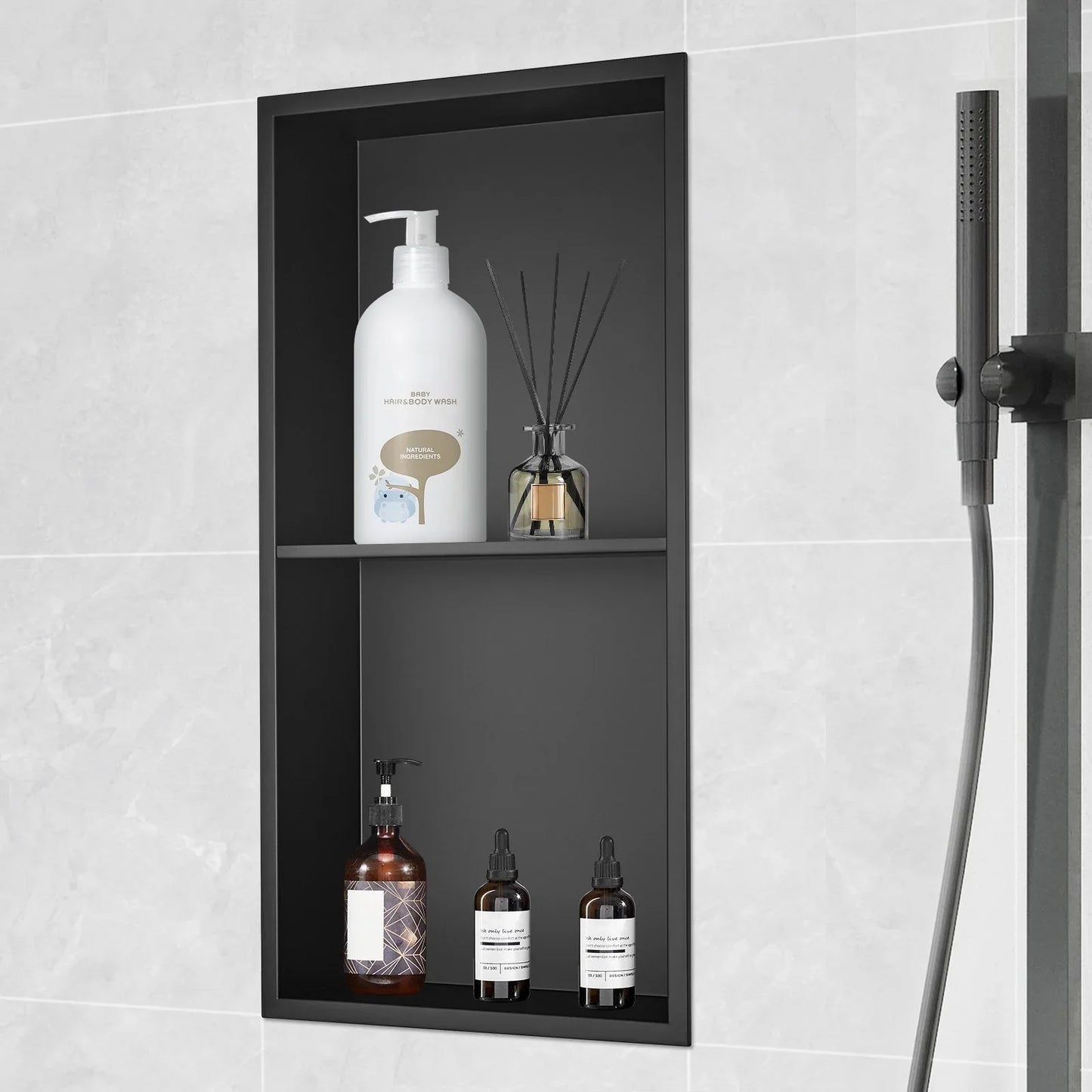 VEVOR 33.02 x 63.5 cm No Tile Shower Niche 304 Stainless Steel, Wall-Inserted Niche Recessed Double Shelves, Sealed Waterproof Rust-Resistant Modern Niche for Shower or Soap Storage Bathroom - Mekamart Australia