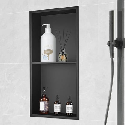 VEVOR 33.02 x 63.5 cm No Tile Shower Niche 304 Stainless Steel, Wall-Inserted Niche Recessed Double Shelves, Sealed Waterproof Rust-Resistant Modern Niche for Shower or Soap Storage Bathroom - Mekamart Australia