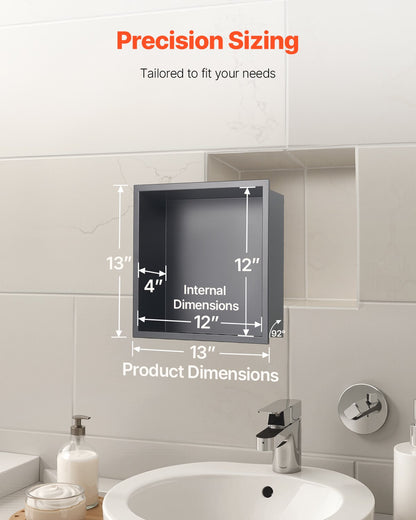 VEVOR Shower Niche, 33.0 x 33.0 x 10.2 cm Recessed Wall Niche, Heavy-duty Stainless Steel Modern Soap & Shampoo Storage Organizer, Sealed Waterproof, Durable & Easy to Install, Black for Bathroom