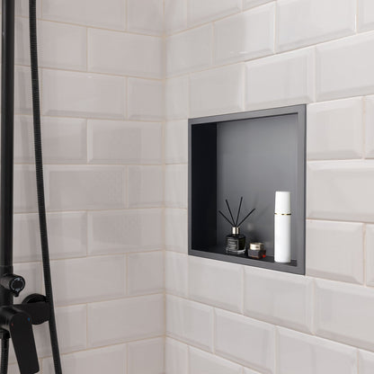 VEVOR Shower Niche, 33.0 x 33.0 x 10.2 cm Recessed Wall Niche, Heavy-duty Stainless Steel Modern Soap & Shampoo Storage Organizer, Sealed Waterproof, Durable & Easy to Install, Black for Bathroom