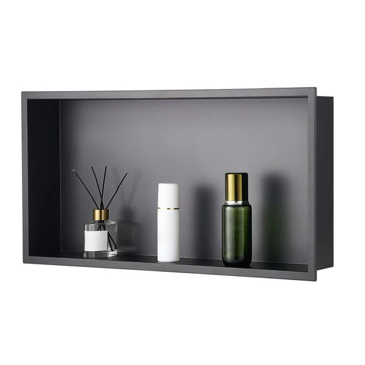 VEVOR Shower Niche, 33.0 x 63.5 x 10.2 cm Recessed Wall Niche, Heavy-duty Stainless Steel Modern Soap & Shampoo Storage Organizer, Sealed Waterproof, Durable & Easy to Install, Black for Bathroom