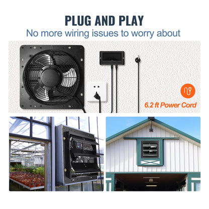 VEVOR Shutter Exhaust Fan, 254mm / 10inch  with Temperature Humidity Controller, EC-motor, 843 CFM, Variable Speed Adjustable Wall Mount Attic Fan, Ventilation and Cooling for Greenhouses, Garages, Sheds