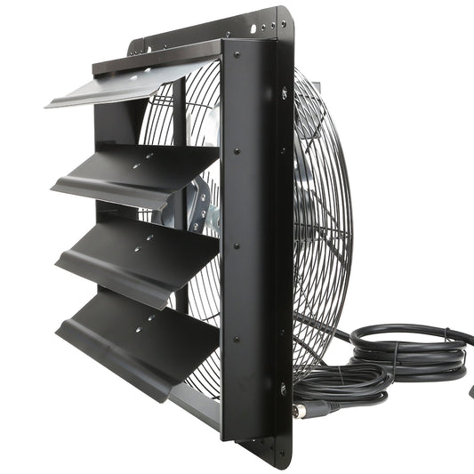 VEVOR Shutter Exhaust Fan, 406 mm /16inch with Temperature Humidity Controller, EC-motor, 1747 CFM, Variable Speed Adjustable Wall Mount Attic Fan, Ventilation and Cooling for Greenhouses, Garages, Sheds
