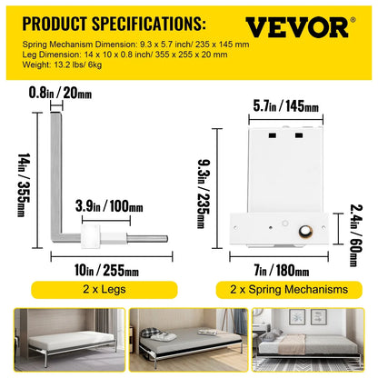 VEVOR DIY Murphy Bed Springs Mechanism Hardware Kit Horizontal for Twin Size Bed - Mekamart Australia