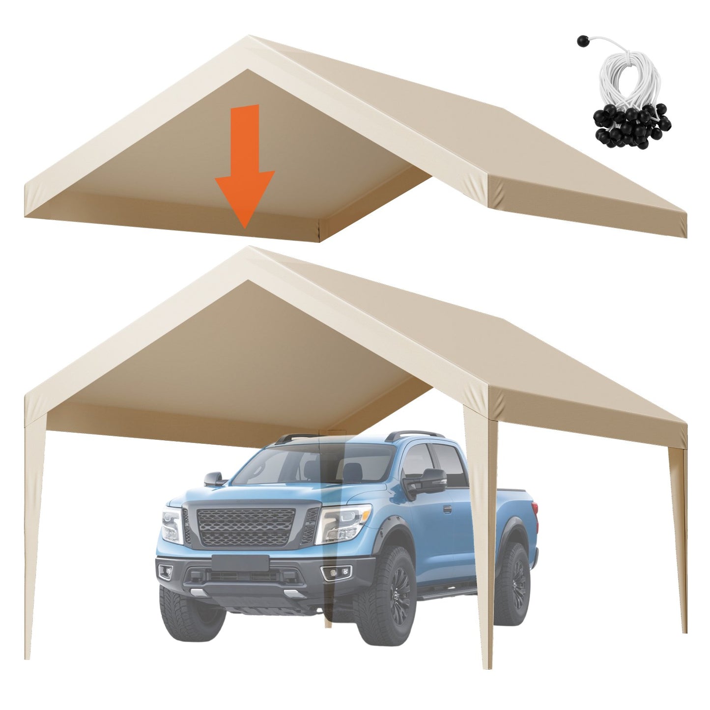 VEVOR Carport Replacement Canopy, 6 x 3.6 m Potable Garage Tent Top Tarp, UV-Resistant & Waterproof Car Shelter Tarp, Heavy Duty Car Port Cover with Ball Buggees, Beige, Frame Not Included