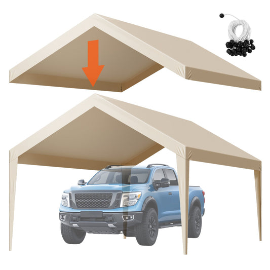 VEVOR Carport Replacement Canopy, 6 x 3.6 m Potable Garage Tent Top Tarp, UV-Resistant & Waterproof Car Shelter Tarp, Heavy Duty Car Port Cover with Ball Buggees, Beige, Frame Not Included