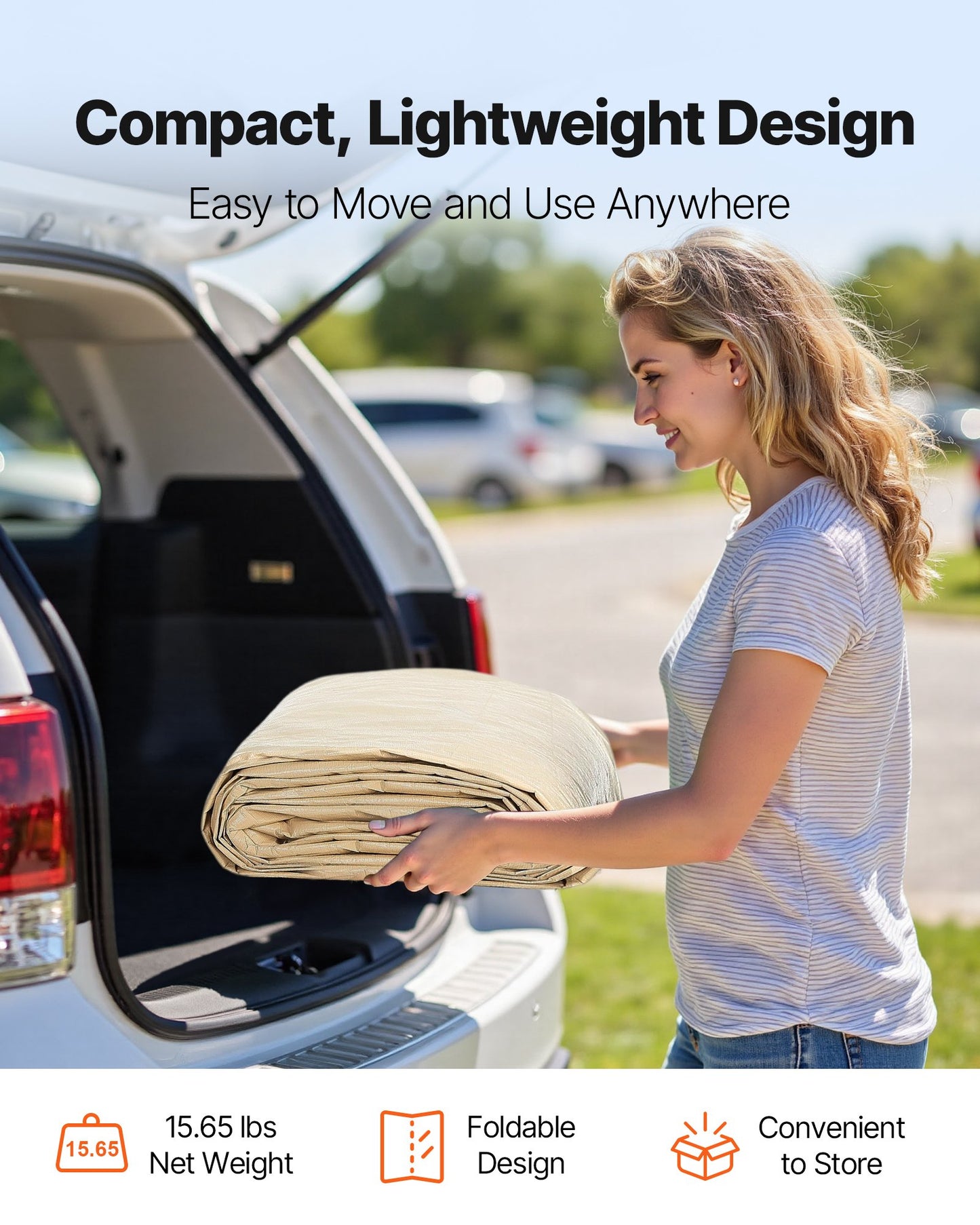 VEVOR Carport Replacement Canopy, 6 x 3.6 m Potable Garage Tent Top Tarp, UV-Resistant & Waterproof Car Shelter Tarp, Heavy Duty Car Port Cover with Ball Buggees, Beige, Frame Not Included