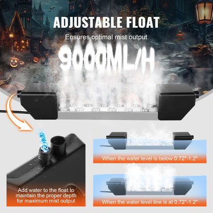 VEVOR Ultrasonic Mist Maker 12 Head, 9000mL/H Ultrasonic Fogger, Mist Maker with 300W IP67 Waterproof Power Supply, Buoy, Replacement Discs, for Pond, Garden, Rockery, Greenhouse, Halloween Decoration