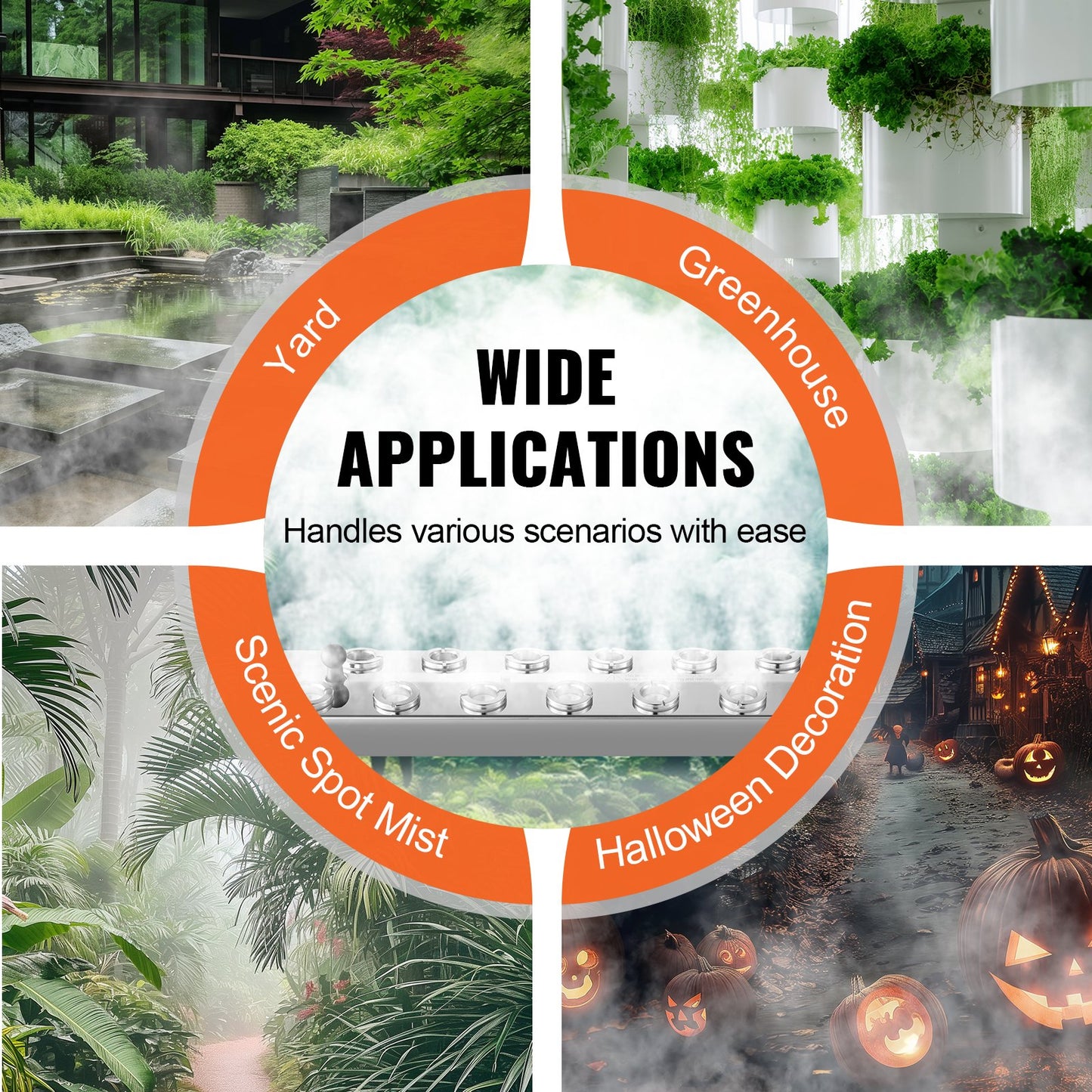 VEVOR Ultrasonic Mist Maker 12 Head, 9000mL/H Ultrasonic Fogger, Mist Maker with 300W IP67 Waterproof Power Supply, Buoy, Replacement Discs, for Pond, Garden, Rockery, Greenhouse, Halloween Decoration