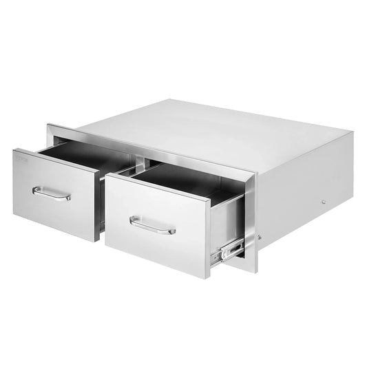 VEVOR Outdoor Kitchen Drawers 30" W x 10" H x 20" D, Horizontal Double BBQ Access Drawers Stainless Steel with Handle, BBQ Island Drawers for Outdoor Kitchens or Patio Grill Station - Mekamart Australia