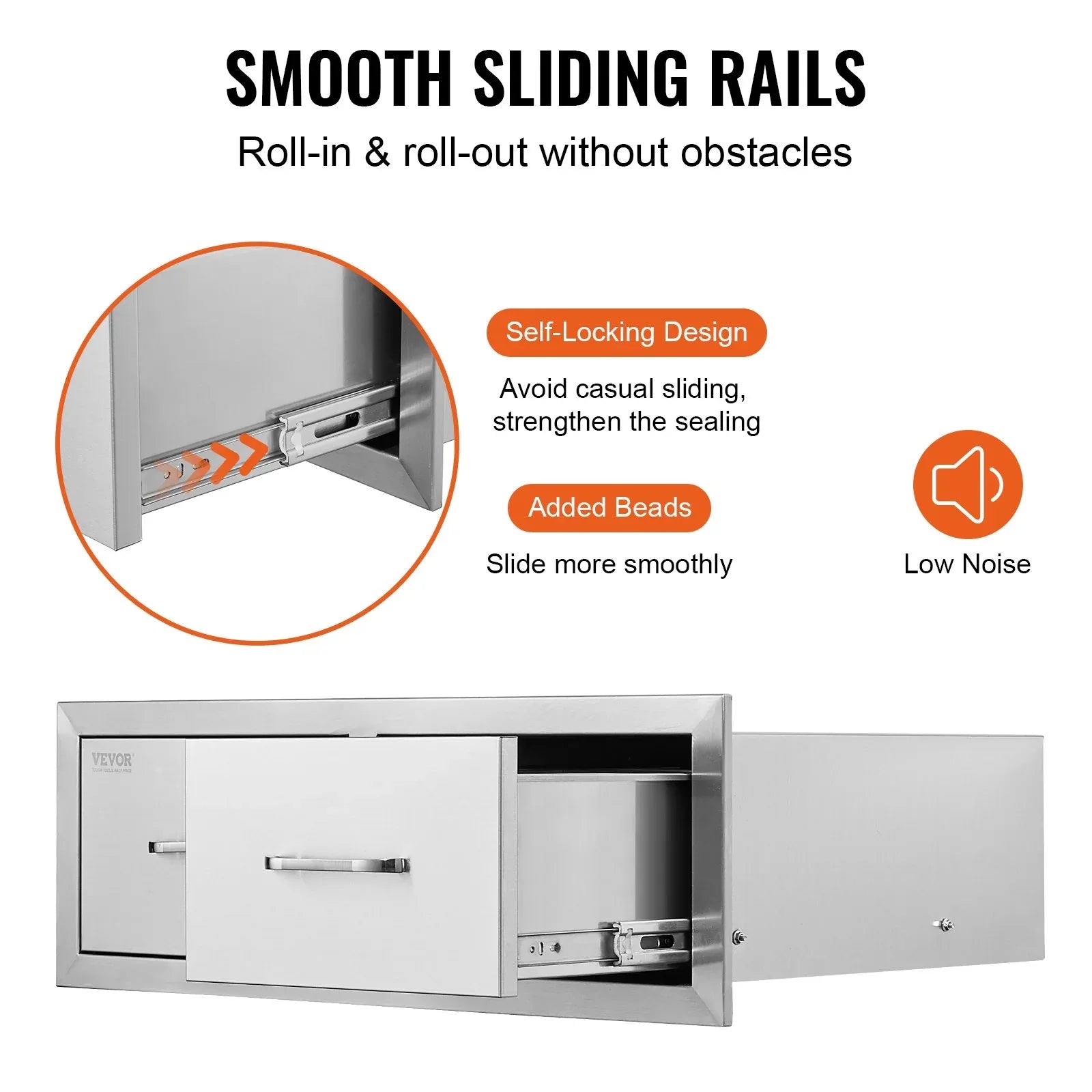 VEVOR Outdoor Kitchen Drawers 30" W x 10" H x 20" D, Horizontal Double BBQ Access Drawers Stainless Steel with Handle, BBQ Island Drawers for Outdoor Kitchens or Patio Grill Station - Mekamart Australia