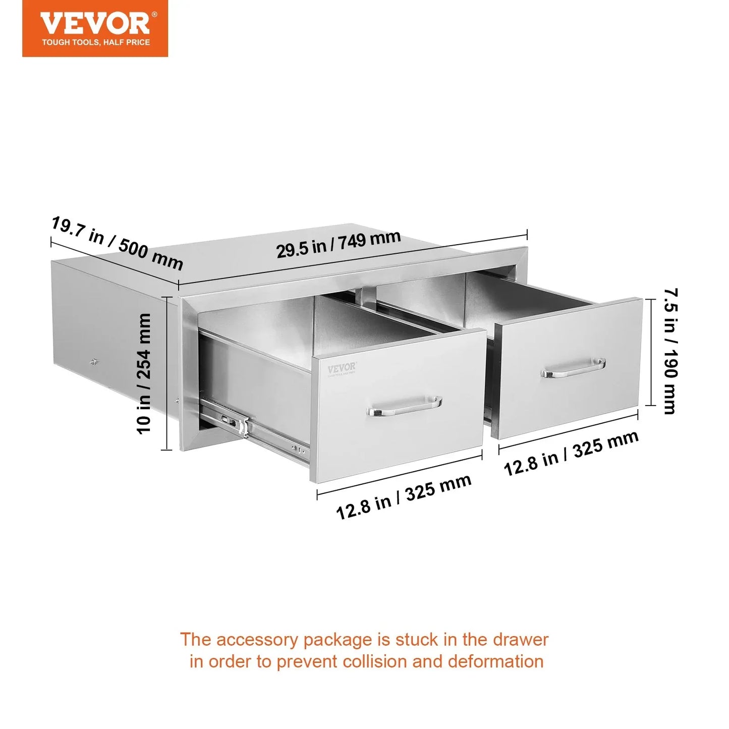 VEVOR Outdoor Kitchen Drawers 30" W x 10" H x 20" D, Horizontal Double BBQ Access Drawers Stainless Steel with Handle, BBQ Island Drawers for Outdoor Kitchens or Patio Grill Station - Mekamart Australia