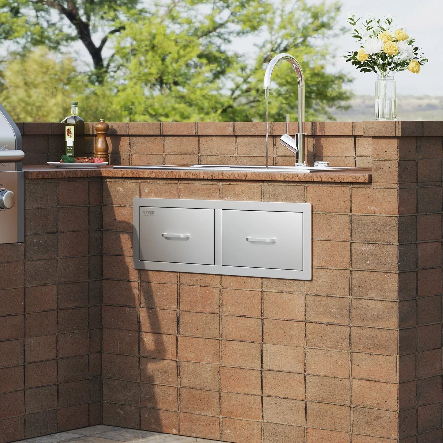VEVOR Outdoor Kitchen Drawers 30" W x 10" H x 20" D, Horizontal Double BBQ Access Drawers Stainless Steel with Handle, BBQ Island Drawers for Outdoor Kitchens or Patio Grill Station - Mekamart Australia