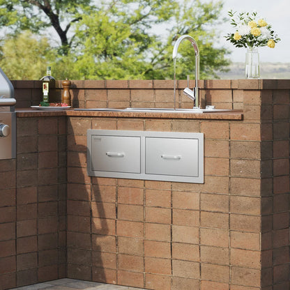 VEVOR Outdoor Kitchen Drawers 30" W x 10" H x 20" D, Horizontal Double BBQ Access Drawers Stainless Steel with Handle, BBQ Island Drawers for Outdoor Kitchens or Patio Grill Station - Mekamart Australia