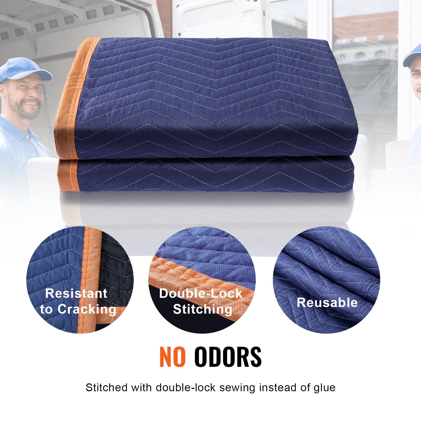 VEVOR Moving Blankets, 2032 x 1829 mm, 15.6 kg/dz, 12 Packs, Professional Non-Woven & Recycled Cotton Packing Blanket, Heavy Duty Mover Pads for Protecting Furniture, Floors, Appliances, Blue/Orange