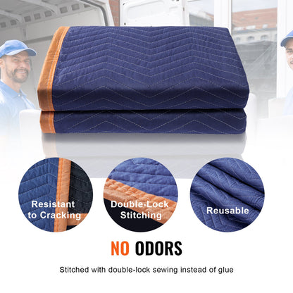 VEVOR Moving Blankets, 2032 x 1829 mm, 15.6 kg/dz, 12 Packs, Professional Non-Woven & Recycled Cotton Packing Blanket, Heavy Duty Mover Pads for Protecting Furniture, Floors, Appliances, Blue/Orange