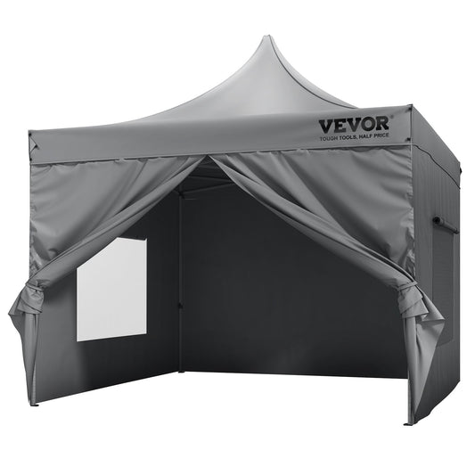 VEVOR  304.8 x 304.8 cm Pop up Canopy with Removable Sidewalls, Instant Canopies Portable Gazebo & Wheeled Bag, UV Resistant Waterproof, Enclosed Canopy Tent for Outdoor Events, Patio, Backyard, Party