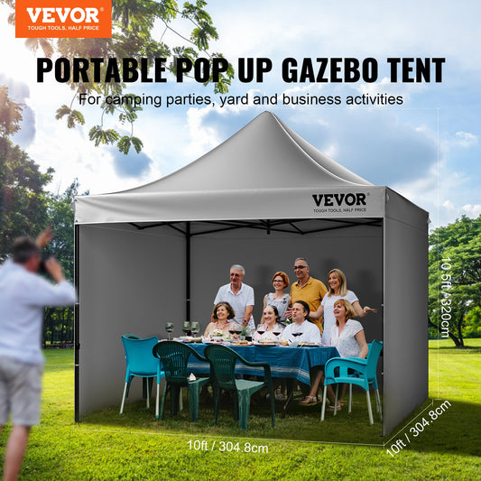 VEVOR  304.8 x 304.8 cm Pop up Canopy with Removable Sidewalls, Instant Canopies Portable Gazebo & Wheeled Bag, UV Resistant Waterproof, Enclosed Canopy Tent for Outdoor Events, Patio, Backyard, Party