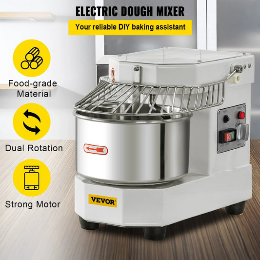 VEVOR Commercial Dough Food Mixer, 8L Large Capacity Stainless Steel Mixer with Bowel, Hook, Shield, Reset Button, 450W Tilt-Head Kitchen Dough Mixers for Cake, Cream, Egg Fluid, Fillings