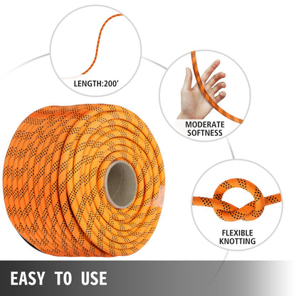VEVOR 1.43cm Double Braid Polyester Rope 6096cm Nylon Pulling Rope 498.95kg High Force Polyester Load Sailing Rope(1.43cm-6096cm)