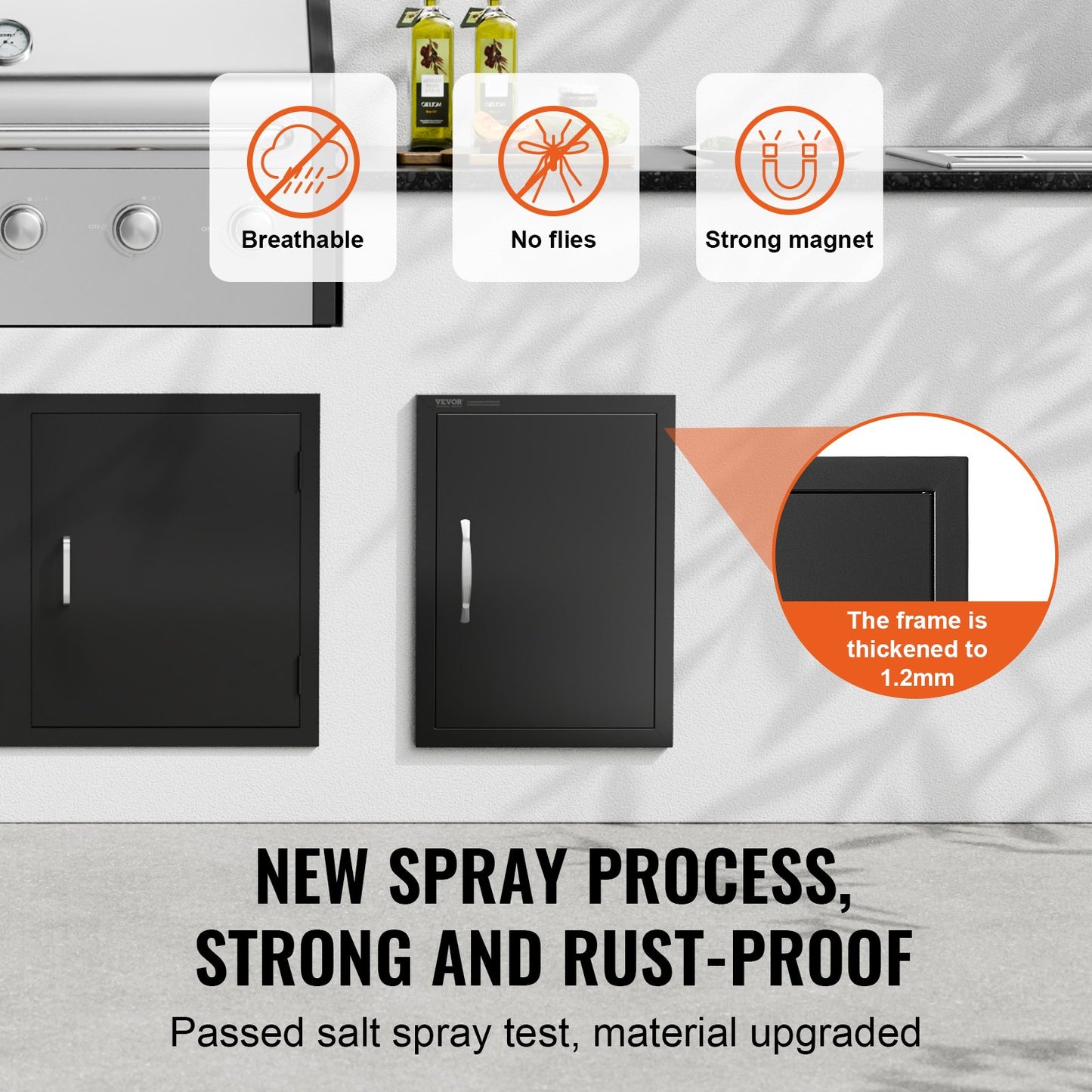 VEVOR BBQ Access Door, 415x570 mm Single Outdoor Kitchen Door, Cold Plate Flush Mount Door, Wall Vertical Door with Handle, for BBQ Island, Grilling Station, Outside Cabinet