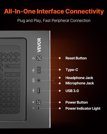 VEVOR PC Gaming Case Mid-Tower Computer Case with 2 Fans for ATX Motherboard