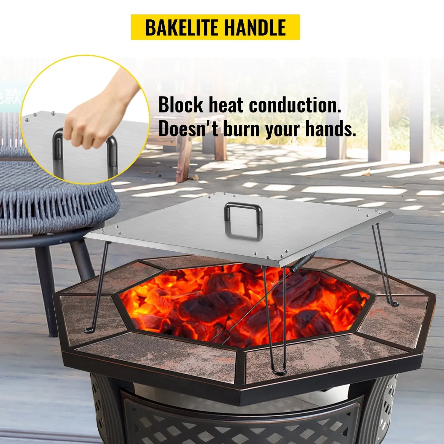 VEVOR Fire Pit Heat Deflector Fire Pit Pan Cover Stainless Steel Foldable Legs