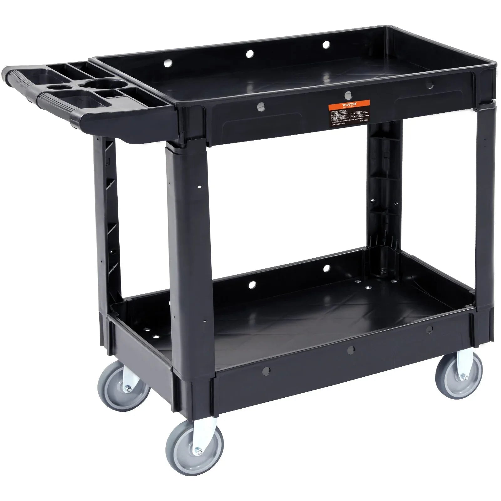 VEVOR Utility Service Cart, 2 Shelf 550LBS Heavy Duty Plastic Rolling Utility Cart with 360° Swivel Wheels, Medium Lipped Shelf, Ergonomic Storage Handle for Warehouse/Garage/Cleaning/Office - Mekamart Australia
