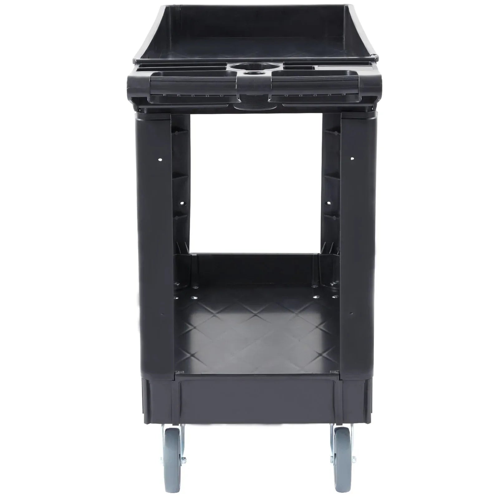 VEVOR Utility Service Cart, 2 Shelf 550LBS Heavy Duty Plastic Rolling Utility Cart with 360° Swivel Wheels, Medium Lipped Shelf, Ergonomic Storage Handle for Warehouse/Garage/Cleaning/Office - Mekamart Australia