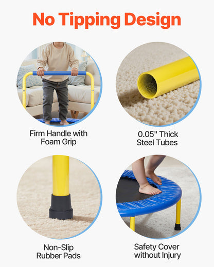 VEVOR 3FT Trampoline for Kids, 92 cm Trampolines Indoor/Outdoor Trampoline for Toddlers, Foldable Mini Baby Trampoline with Foam Handle, Recreational Trampoline Birthday Gift for 3+ Years Kids