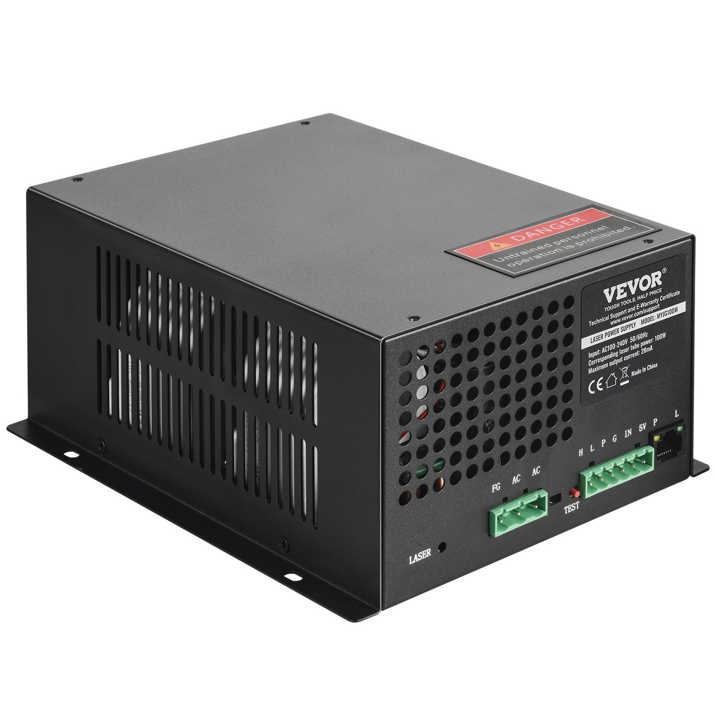 VEVOR CO2 Laser Power Supply, 100W, Power Supply for 100W Laser Tube, Constant Current Protection, Open Circuit Protection, Fast Heat Dissipation, Compatible for Multi-brand Laser Engravers & Cutters