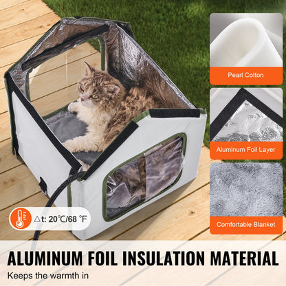 VEVOR Elevated Heated Cat House, Outdoor Kitty Shelter with Timer, 600D Oxford Cloth Foldable Cat Shelter with Heated Pad for Winter to Stay Warm and Cozy, Green (Small)