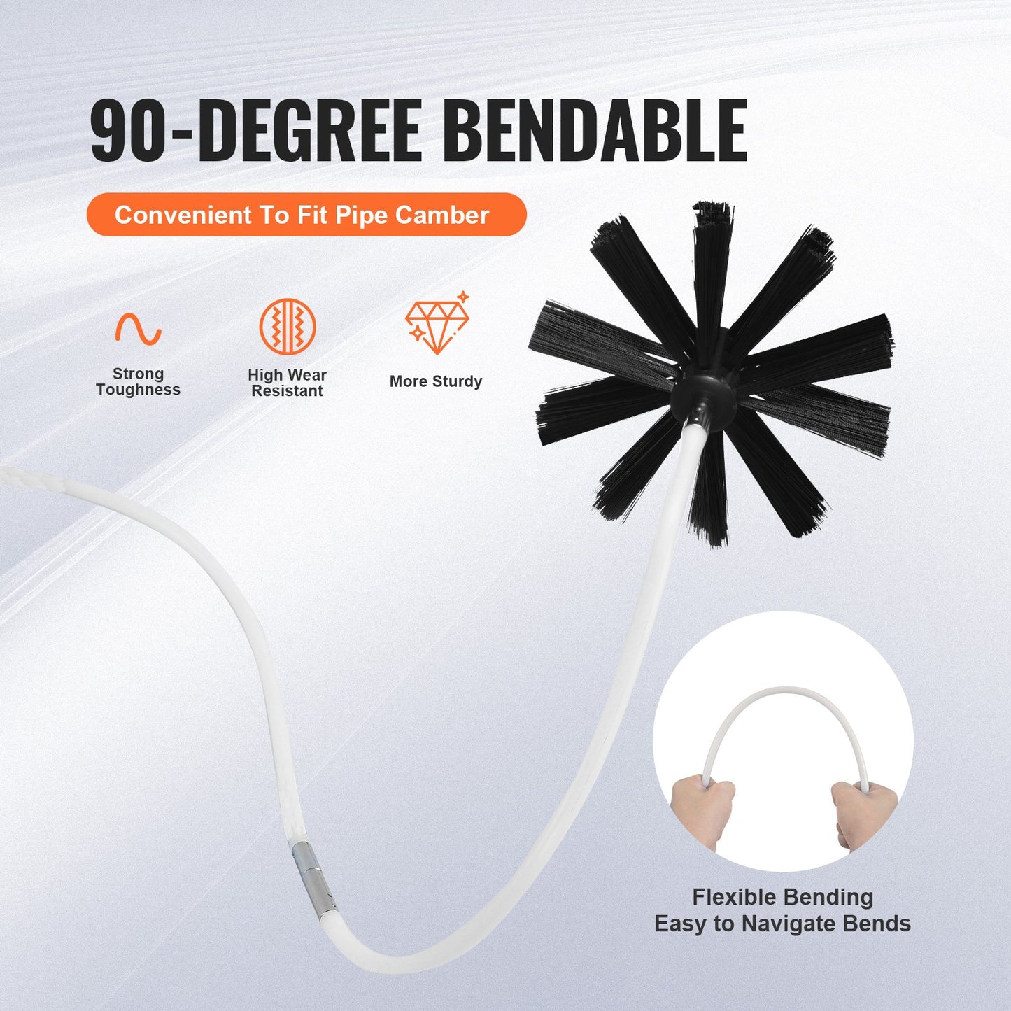 VEVOR 914.4CM Dryer Vent Cleaner Kit, 22 Pieces Duct Cleaning Brush, Reinforced Nylon Dryer Vent Brush, Dryer Cleaning Tools Lint Remover with Flexible Lint Trap Brush, Clamp Connectors