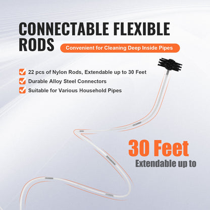 VEVOR 914.4CM Dryer Vent Cleaner Kit, 22 Pieces Duct Cleaning Brush, Reinforced Nylon Dryer Vent Brush, Dryer Cleaning Tools Lint Remover with Flexible Lint Trap Brush, Clamp Connectors