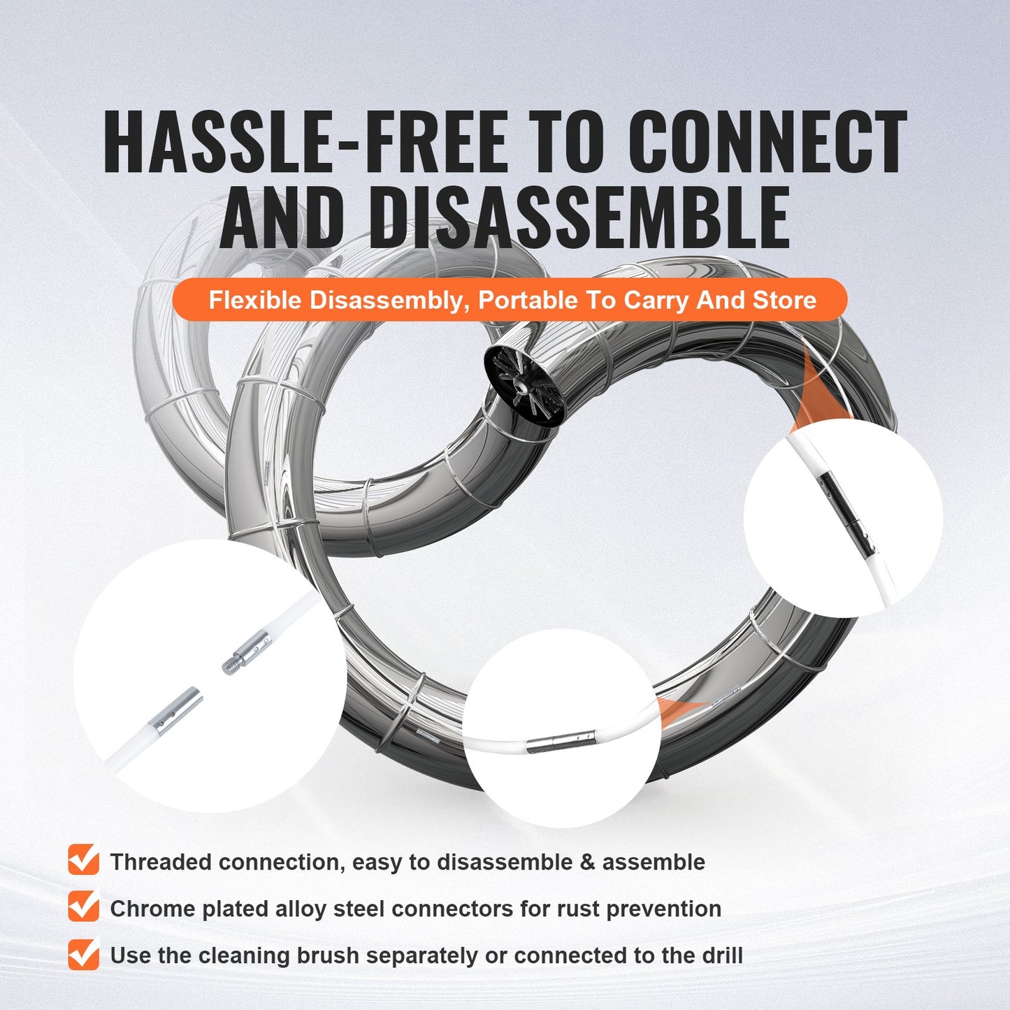 VEVOR 15.24M Dryer Vent Cleaner Kit, 37 Pieces Duct Cleaning Brush, Reinforced Nylon Dryer Vent Brush, Dryer Cleaning Tools Lint Remover with Flexible Lint Trap Brush, Clamp Connectors