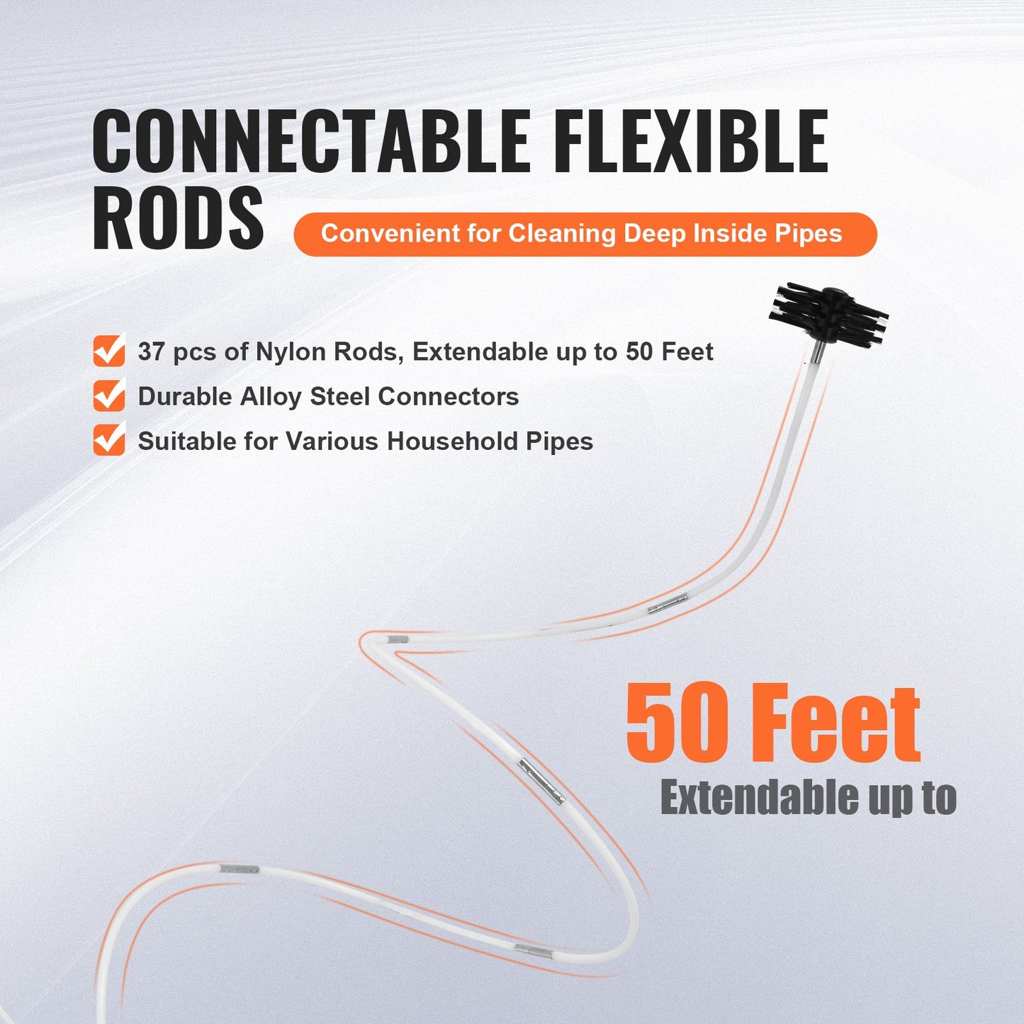 VEVOR 15.24M Dryer Vent Cleaner Kit, 37 Pieces Duct Cleaning Brush, Reinforced Nylon Dryer Vent Brush, Dryer Cleaning Tools Lint Remover with Flexible Lint Trap Brush, Clamp Connectors