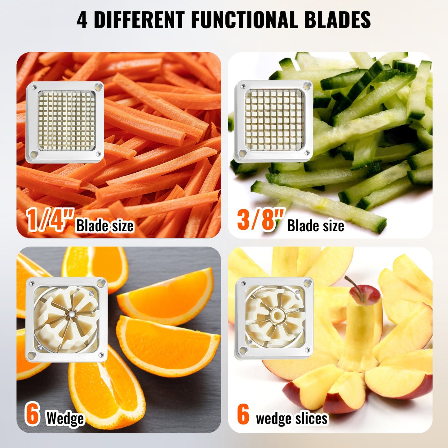 VEVOR Commercial Vegetable Dicer Vegetable Chopper 4 Blades French Fry Cutter