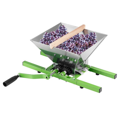 VEVOR 1.8 Gal/7L Fruit and Apple Crusher, Large Manual Grinder, Stainless Steel Fruit Scratter Pulper for Wine Cider Apple Grape Pressing, with Roller Handle for Kitchen Home, Green