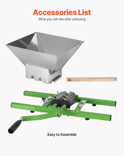VEVOR 1.8 Gal/7L Fruit and Apple Crusher, Large Manual Grinder, Stainless Steel Fruit Scratter Pulper for Wine Cider Apple Grape Pressing, with Roller Handle for Kitchen Home, Green