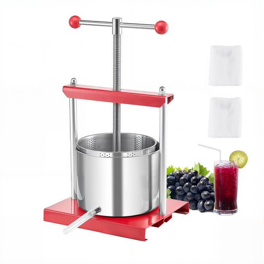 VEVOR Fruit Wine Press Manual Press for Wine Making 1.6 Gal/6L Stainless Steel