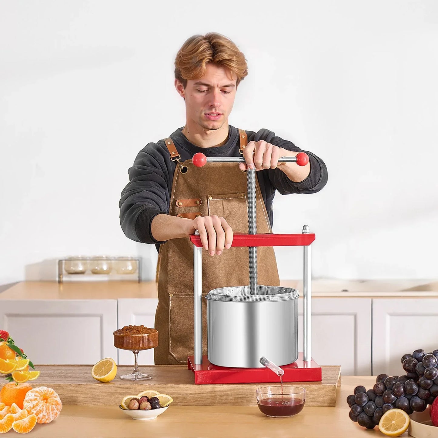 VEVOR Fruit Wine Press Manual Press for Wine Making 1.6 Gal/6L Stainless Steel