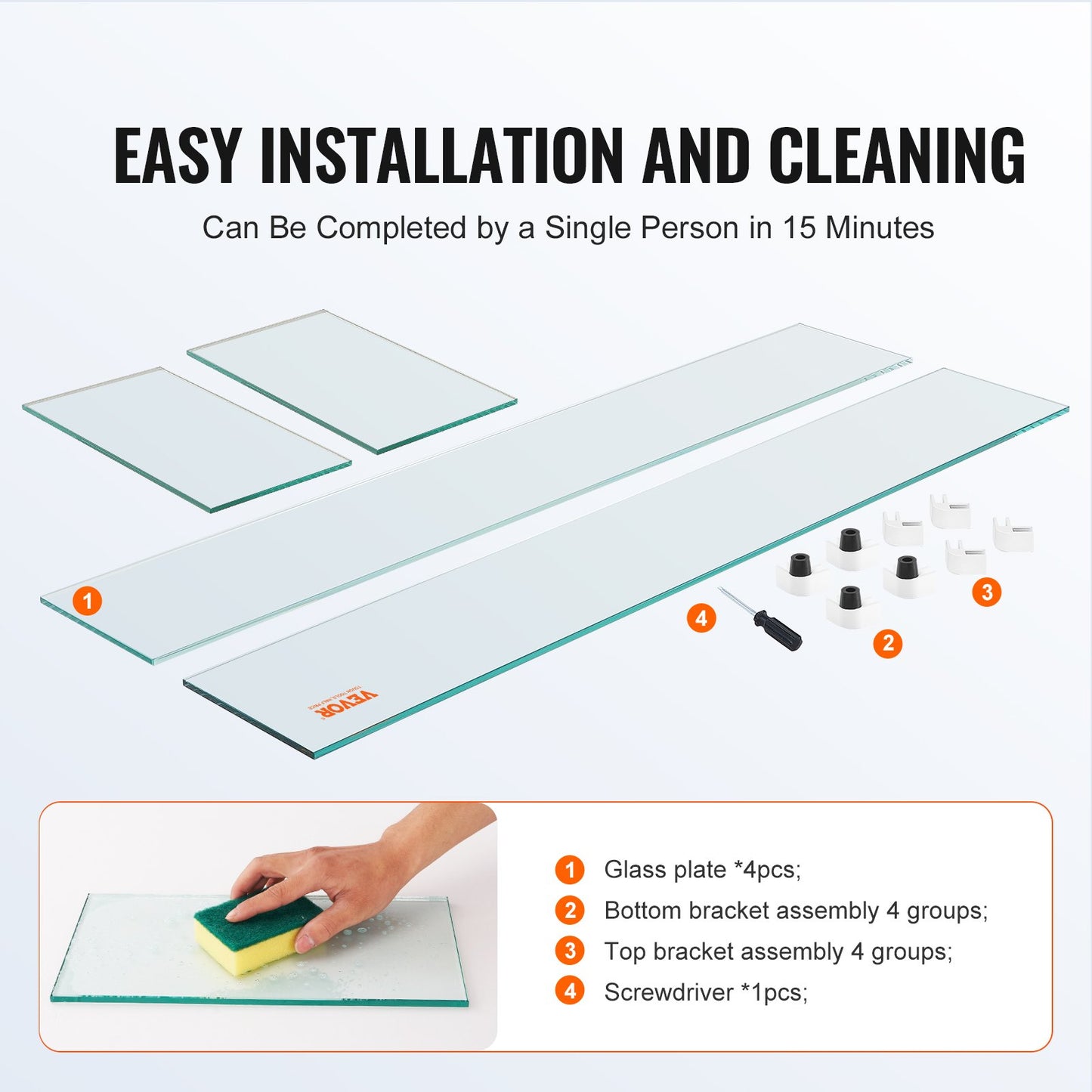 VEVOR Glass Wind Guard for Rectangular Fire Pit Table 924 x 417 x 191 mm, 8mm Thick and Sturdy Tempered Glass Panel with Hard Aluminum Corner Bracket & Rubber Feet, Easy to Assemble