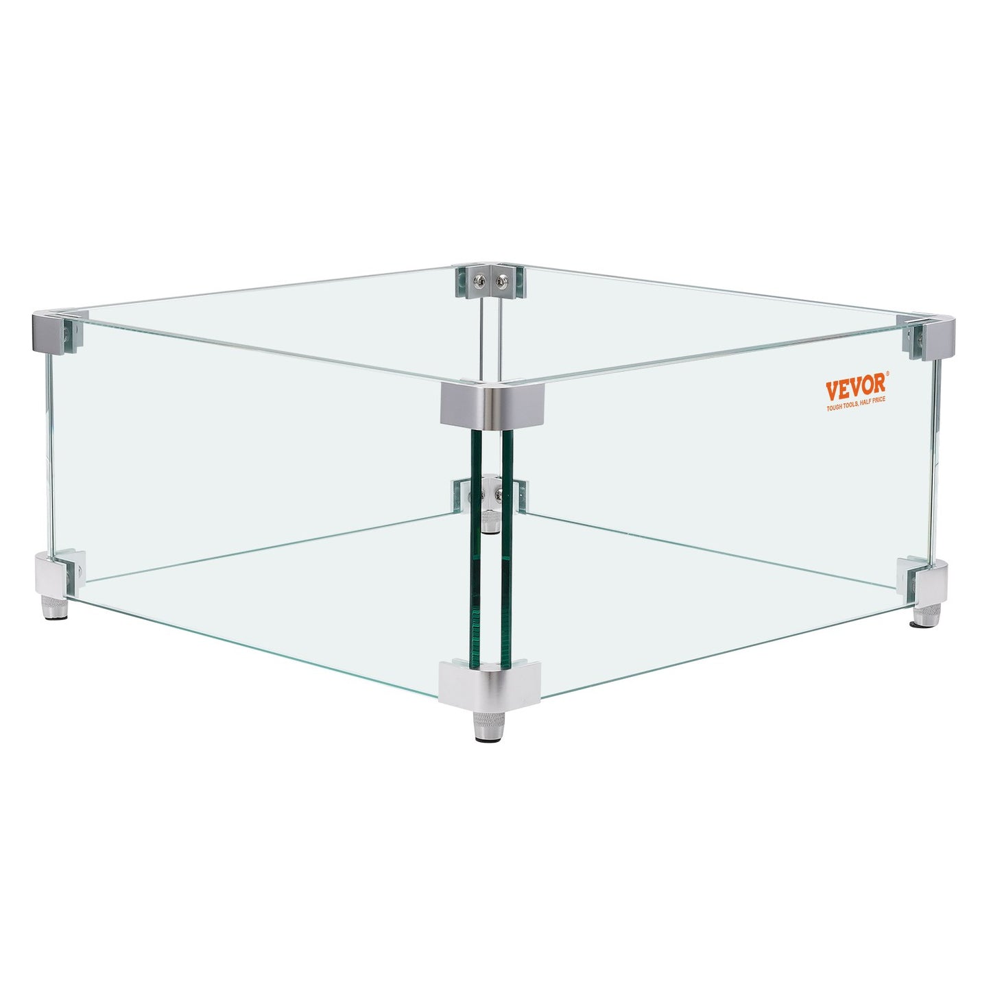 VEVOR Gas Fire Pit Wind Guard for Square Fire Table, 380 x 380 x 180 mm Clear Tempered Wind Guard for Firepits, 8mm Thick Square Glass Shield, Glass Panel with Hard Corner Bracket & Feet