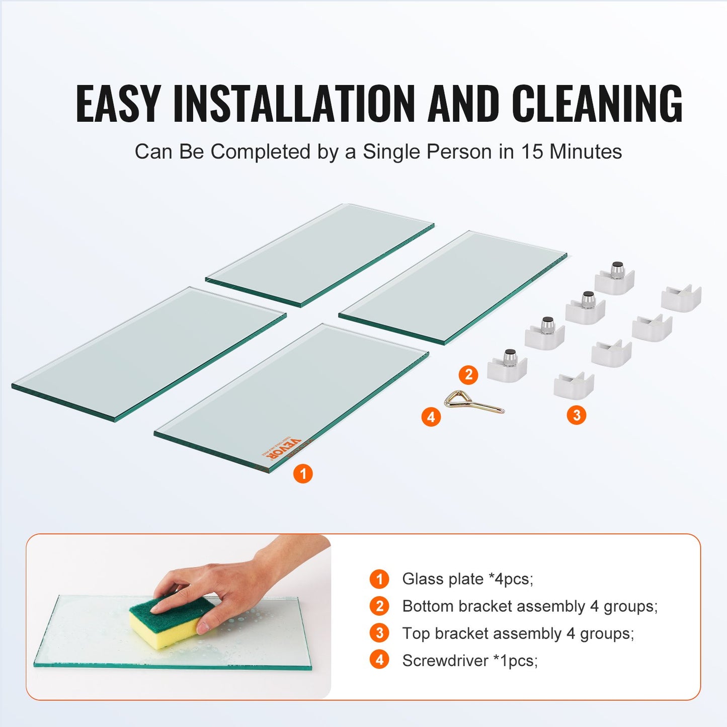 VEVOR Gas Fire Pit Wind Guard for Square Fire Table, 380 x 380 x 180 mm Clear Tempered Wind Guard for Firepits, 8mm Thick Square Glass Shield, Glass Panel with Hard Corner Bracket & Feet