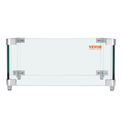 VEVOR Gas Fire Pit Wind Guard for Square Fire Table, 380 x 380 x 180 mm Clear Tempered Wind Guard for Firepits, 8mm Thick Square Glass Shield, Glass Panel with Hard Corner Bracket & Feet