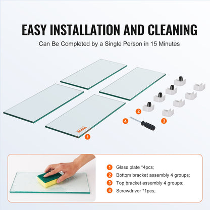 VEVOR Gas Fire Pit Wind Guard for Square Fire Table, 543 x 543 x 191 mm Clear Tempered Wind Guard for Firepits, 8mm Thick Square Glass Shield, Glass Panel with Hard Corner Bracket & Feet