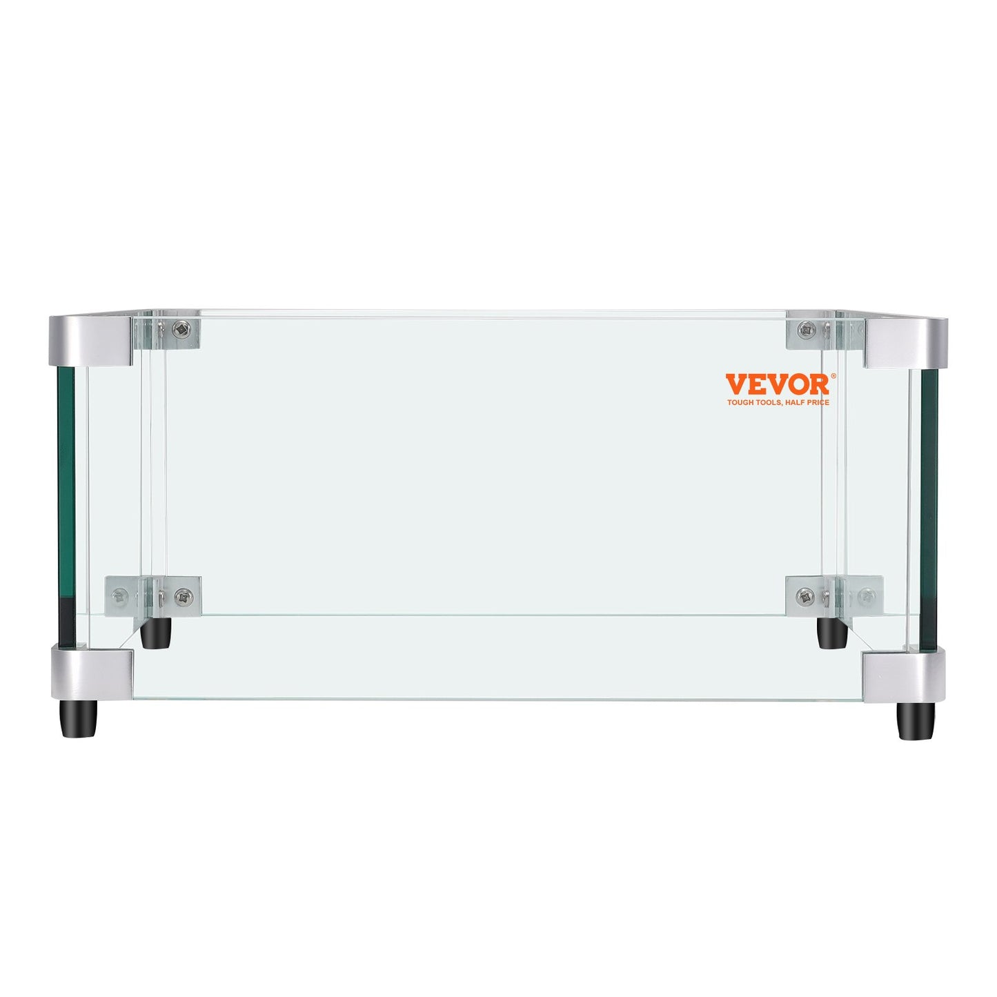 VEVOR Gas Fire Pit Wind Guard for Square Fire Table, 493 x 493 x 191 mm Clear Tempered Wind Guard for Firepits, 8mm Thick Square Glass Shield, Glass Panel with Hard Corner Bracket & Feet