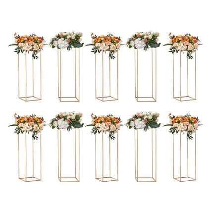 VEVOR 10PCS 31.5inch/80cm High Wedding Flower Stand, With Acrylic Laminate,Metal Vase Column Geometric Centerpiece Stands, Gold Rectangular Floral Display Rack for Events Reception, Party Decoration