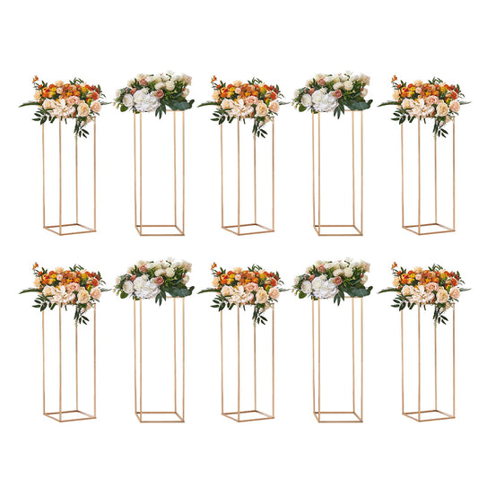 VEVOR 10PCS 31.5inch/80cm High Wedding Flower Stand, With Acrylic Laminate,Metal Vase Column Geometric Centerpiece Stands, Gold Rectangular Floral Display Rack for Events Reception, Party Decoration